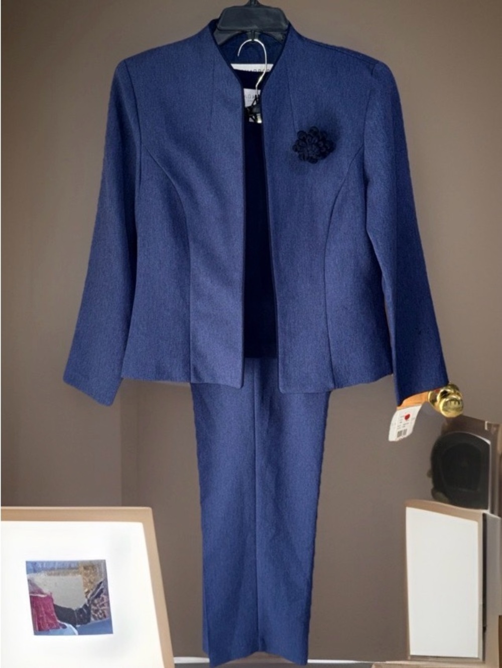 NWT Sag Harbor Navy/Denim Houndstooth Women's 3 Piece Jacket, Blouse & Pants-10P